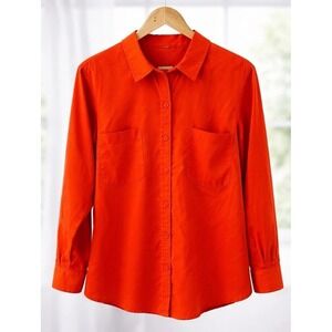 Coldwater Creek Orange Button Up Top Long Sleeve Pullover Tunic Blouse Size L